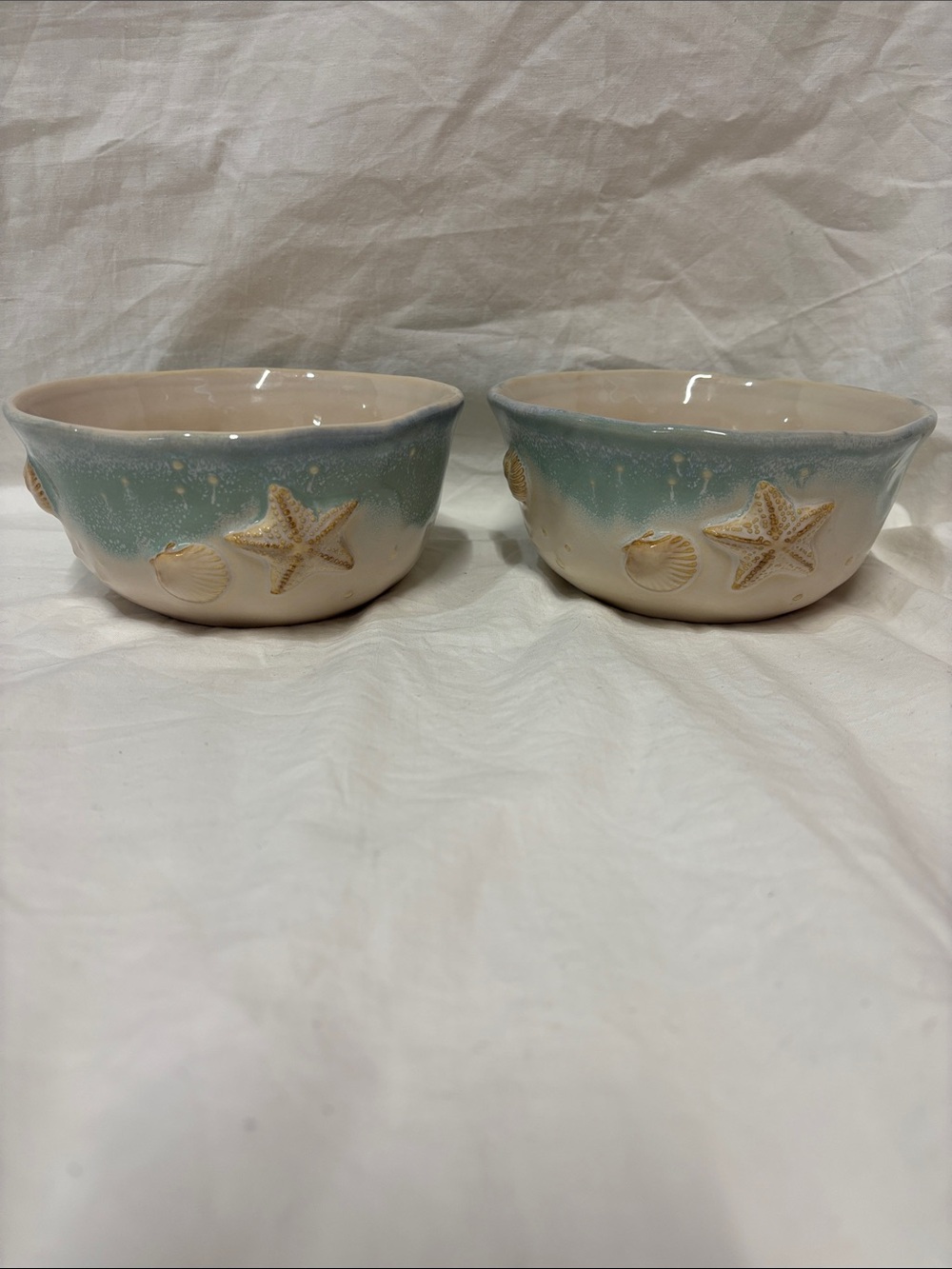 Sonoma Seafoam Green and Cream Coastal Ceramic Serving Bowls (Set of 2)